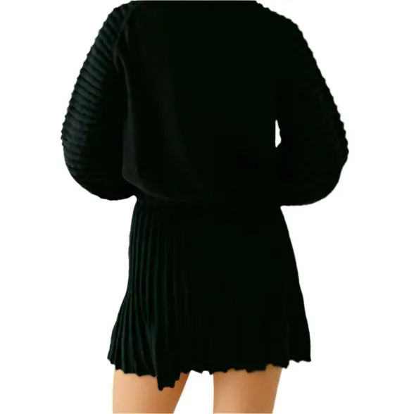 Black Pleated Sweater Skirt