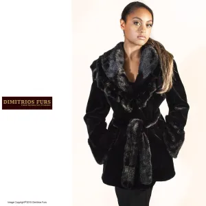 Black Sheared Mink Jacket with Unsheared Collar and Cuffs - EXOMIS WS