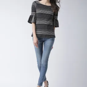 Black Stripes Top With Flared Sleeves