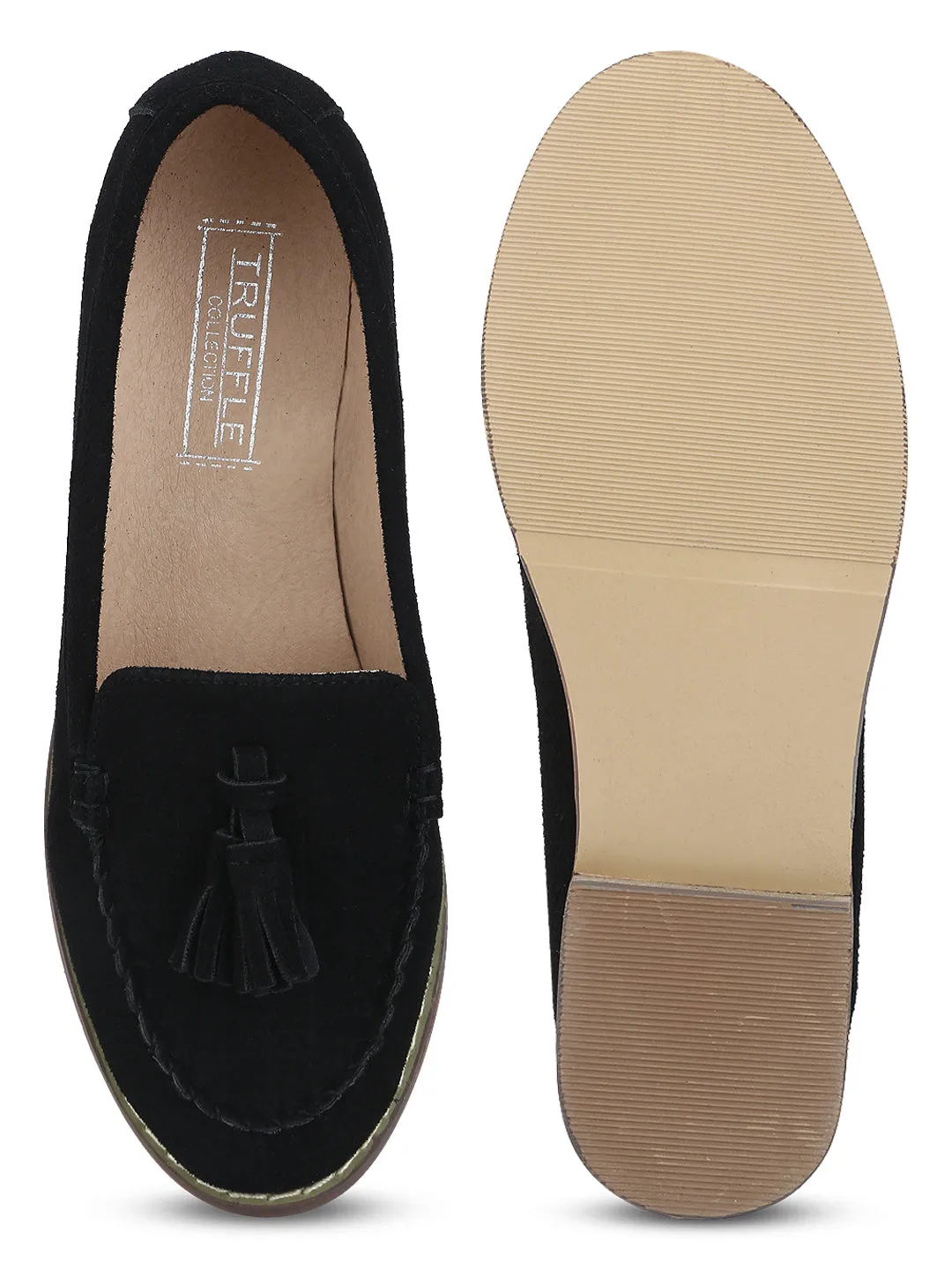 Black Suede Tassel Loafer Flats