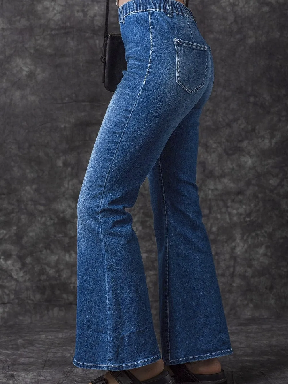 Blue Stretchy High-Rise Flared Denim Pants