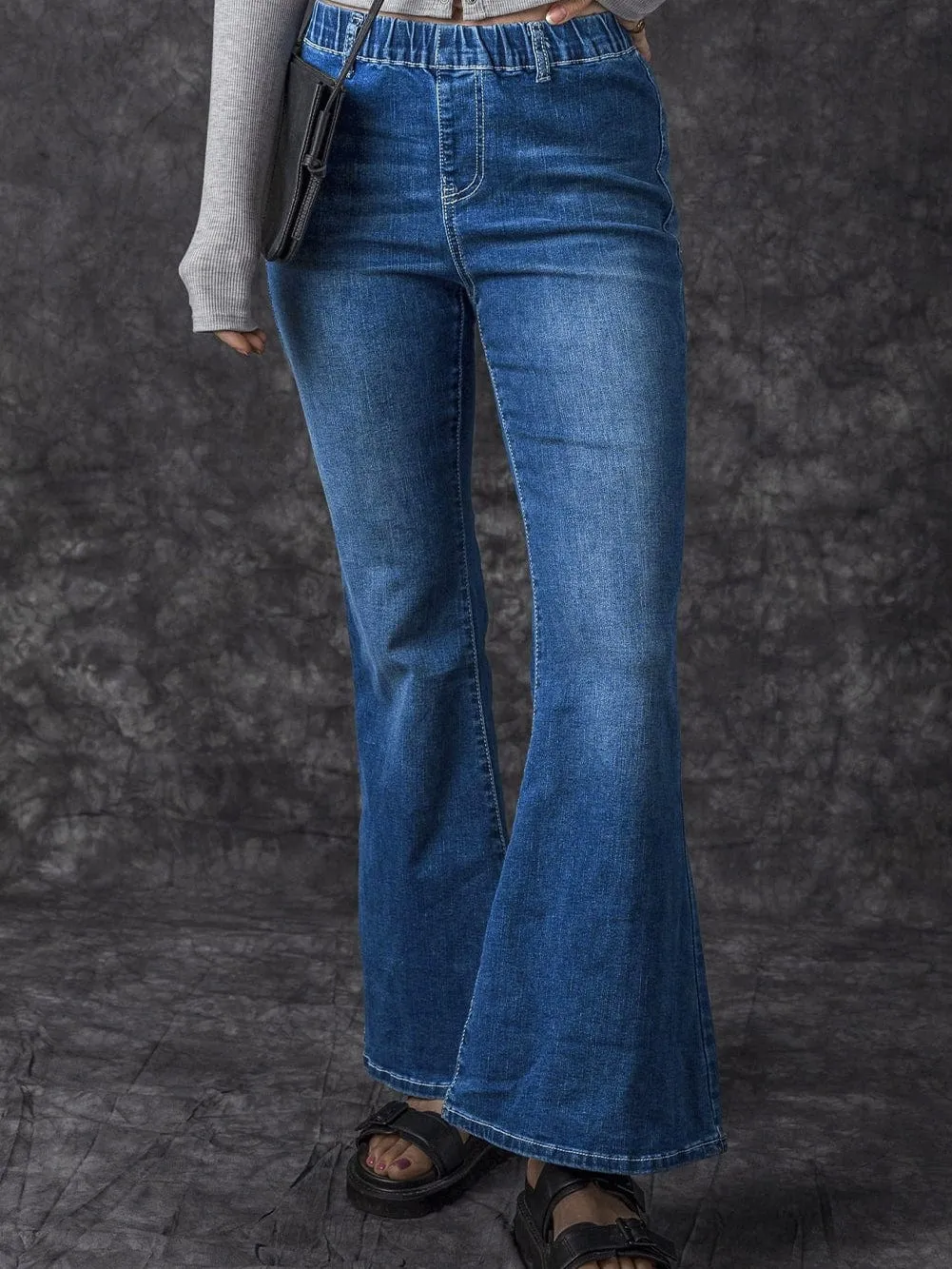 Blue Stretchy High-Rise Flared Denim Pants