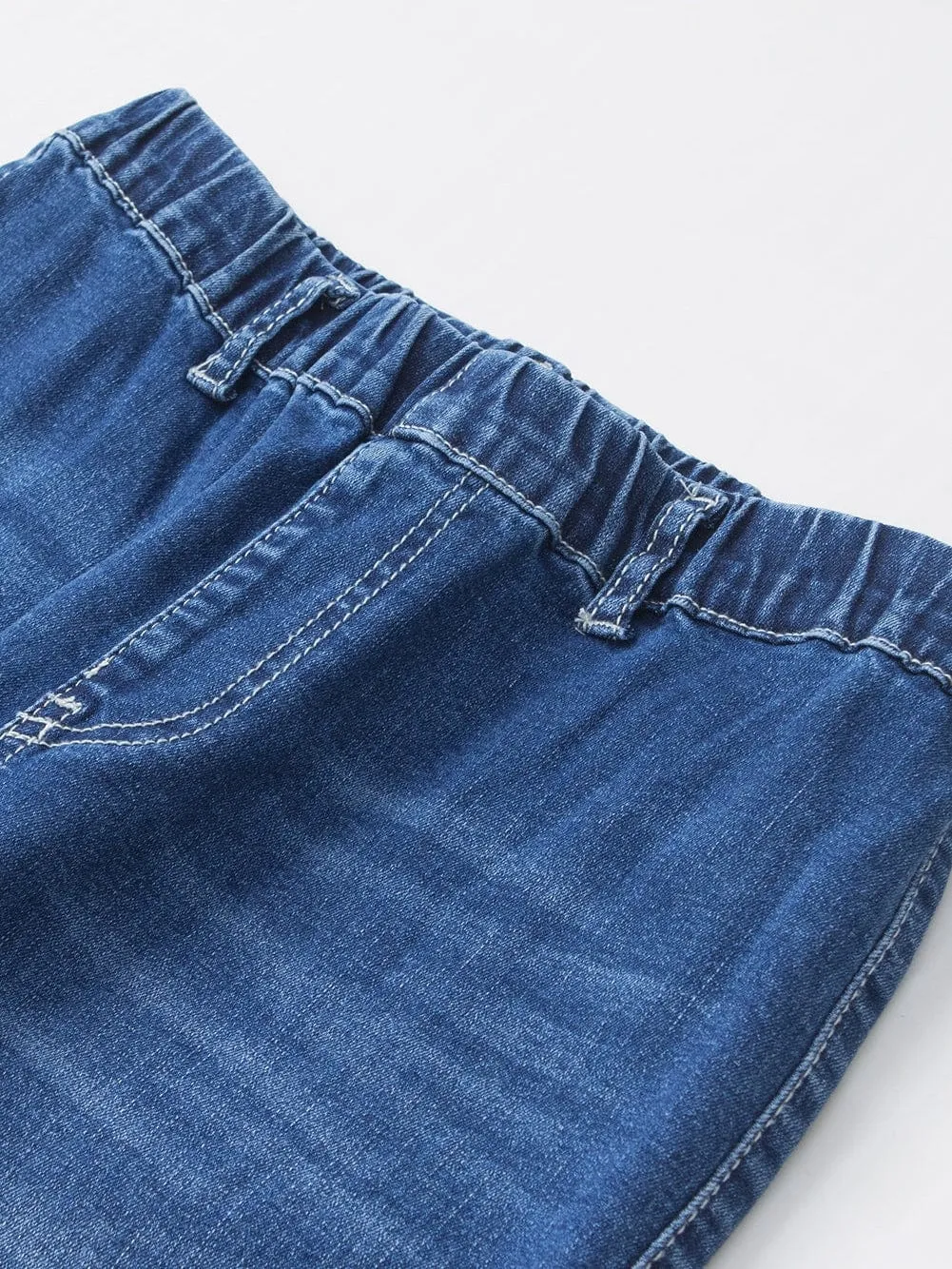 Blue Stretchy High-Rise Flared Denim Pants