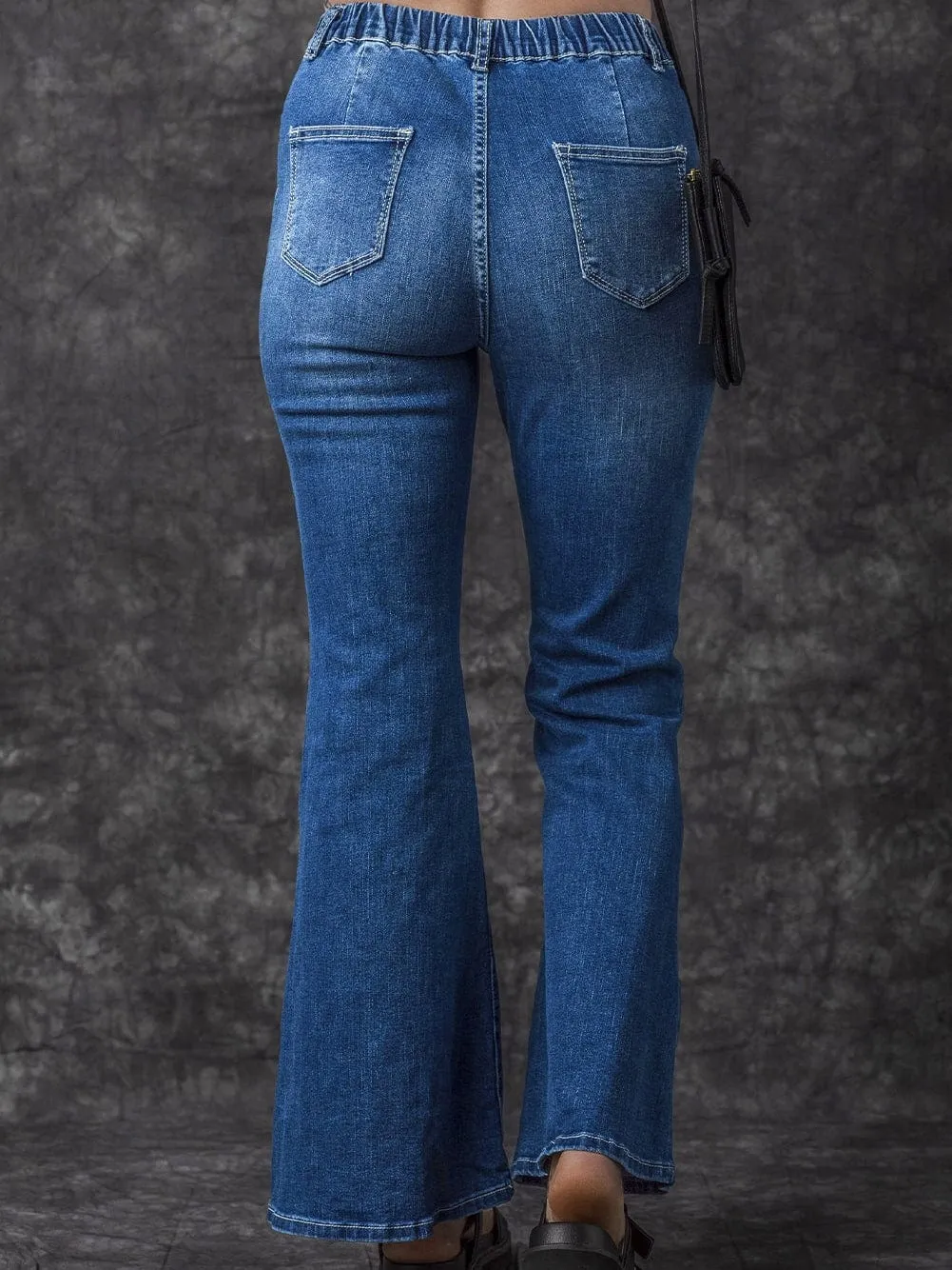 Blue Stretchy High-Rise Flared Denim Pants