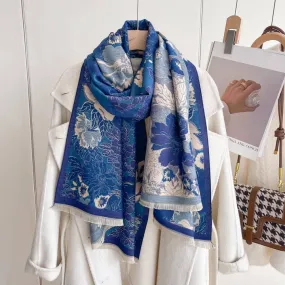 Blue / White Floral Reversible Wrap – Artisan Shawl