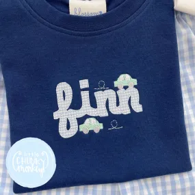 Boy Shirt - Appliqué Name with Cars on Navy