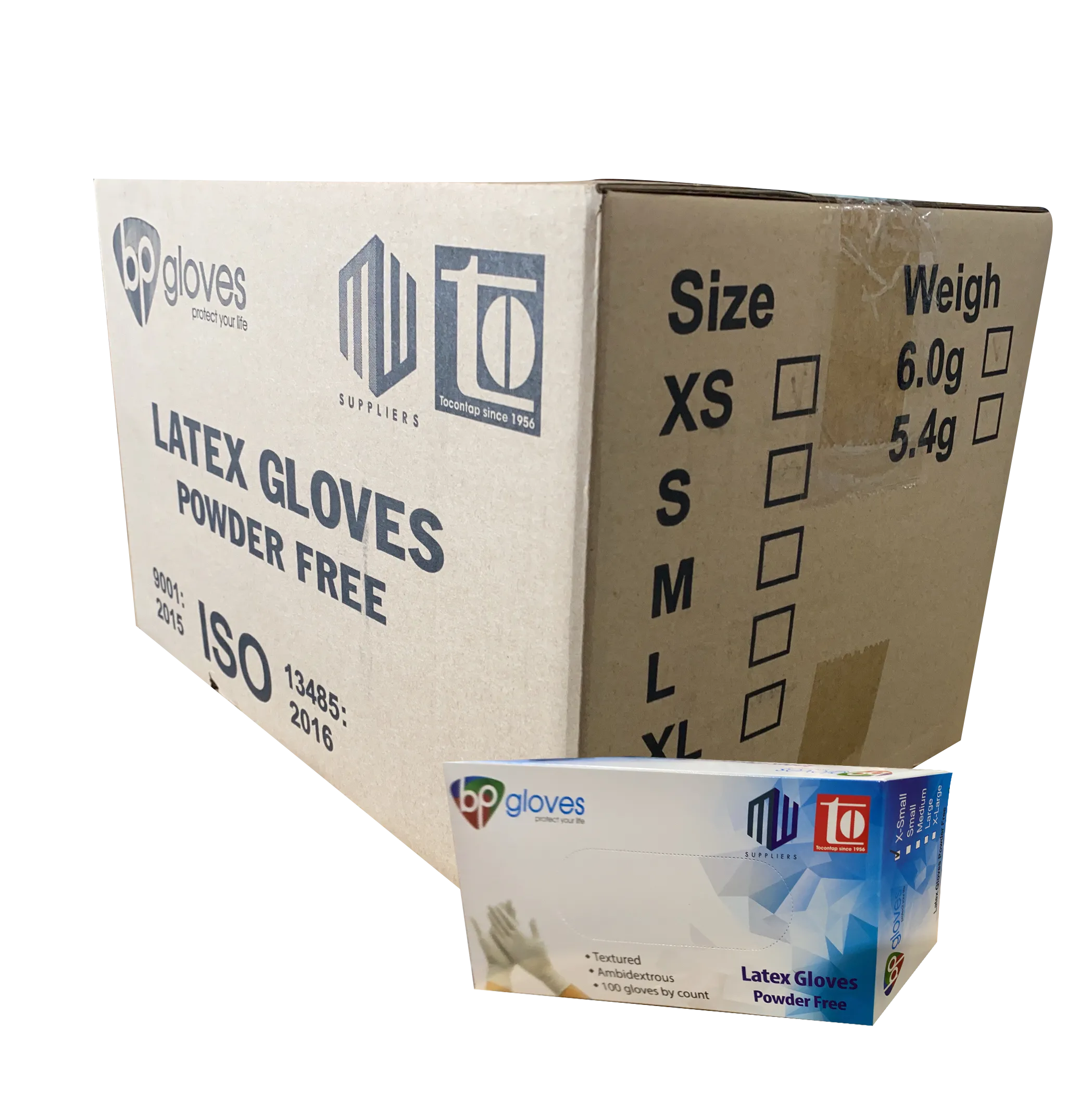 BP Latex Gloves, Powder-Free, size XS, CASE (Pk: 100 pcs/box, 10 boxes/case)