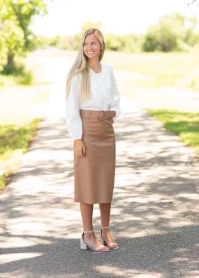 Brown Faux Leather Midi Skirt - FINAL SALE