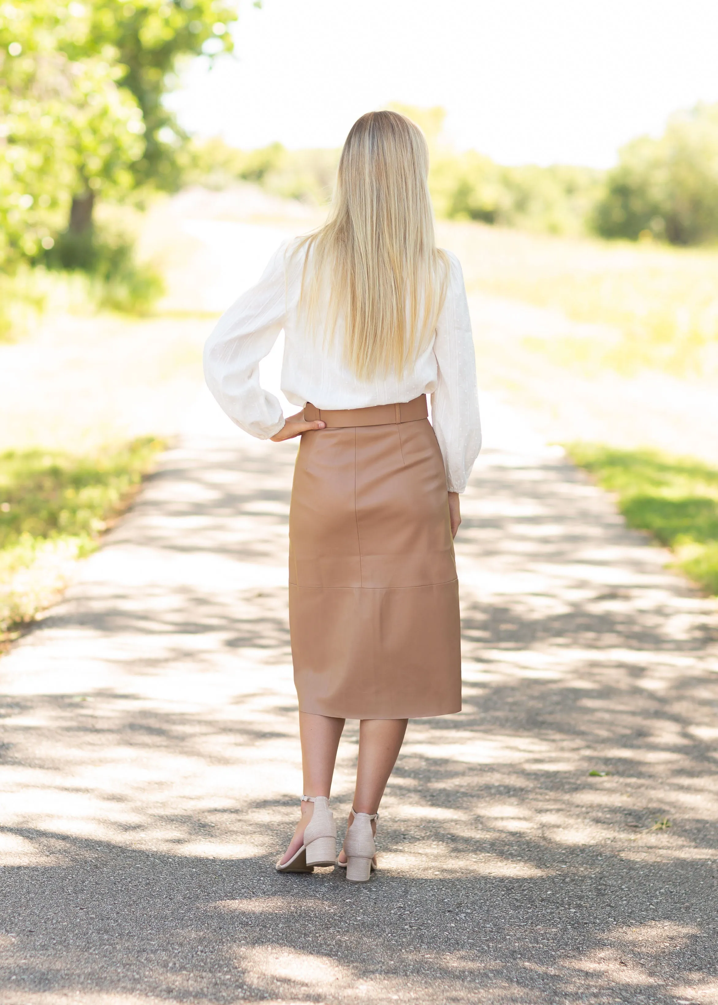 Brown Faux Leather Midi Skirt - FINAL SALE