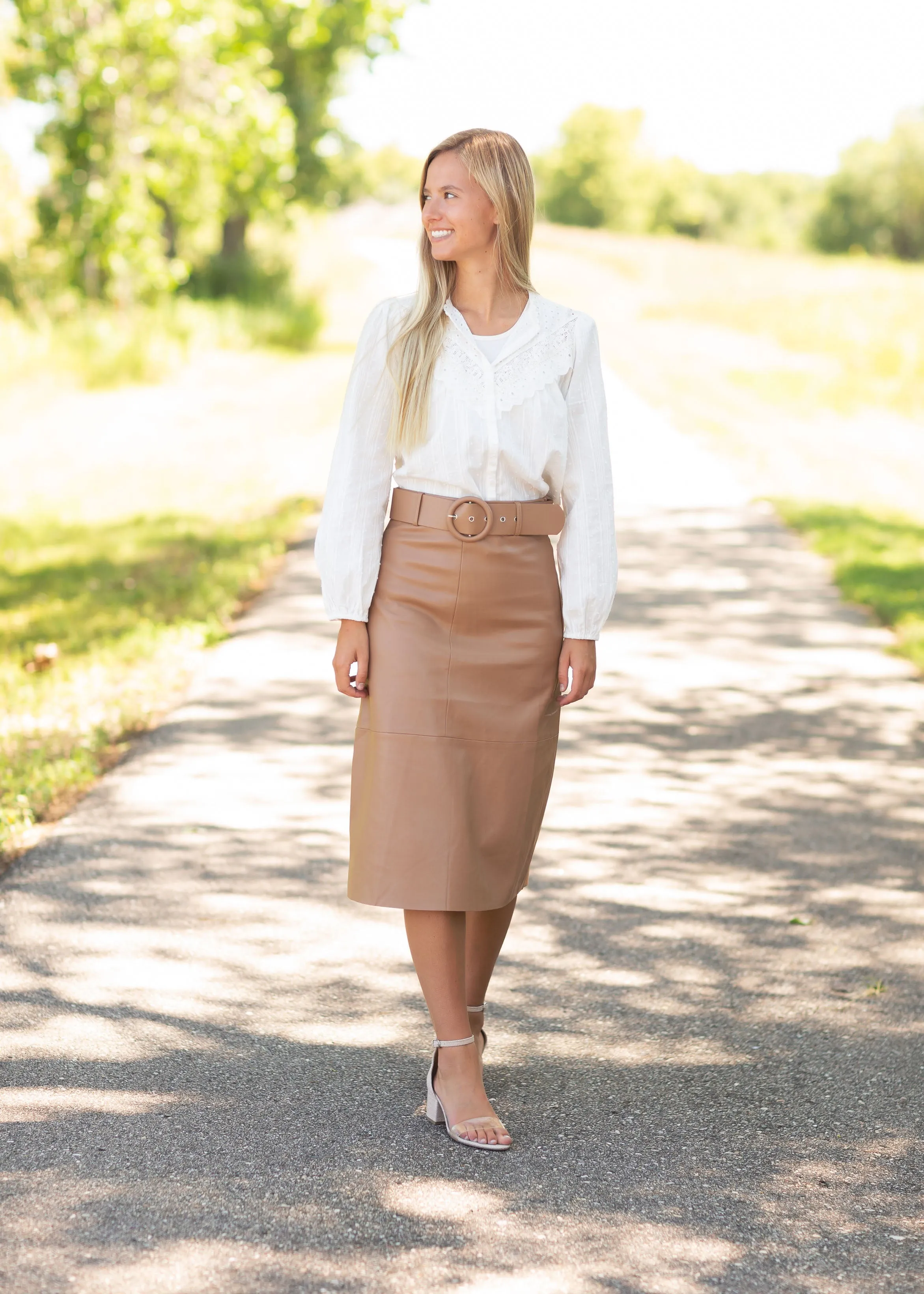 Brown Faux Leather Midi Skirt - FINAL SALE