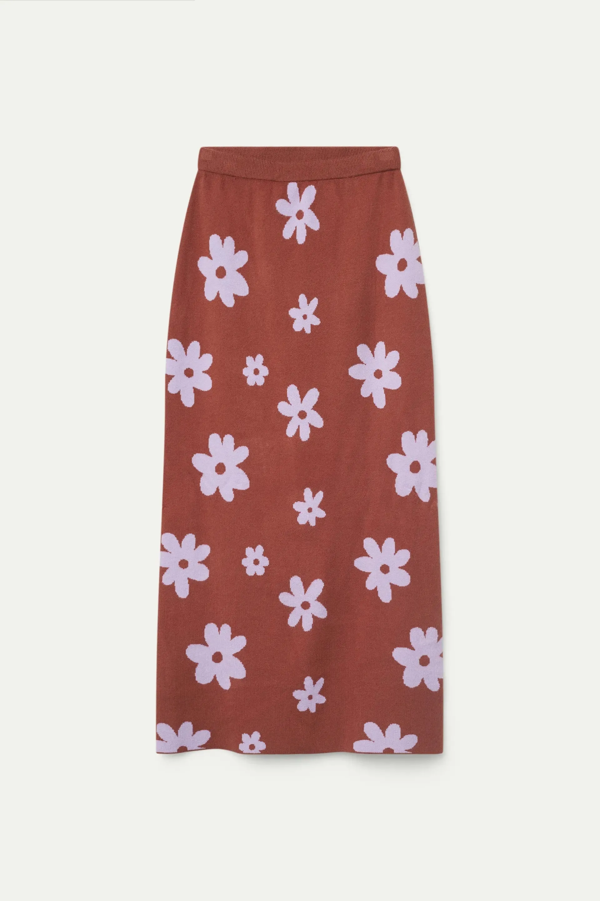 Brown Floral Print Knitted Jacquard Skirt