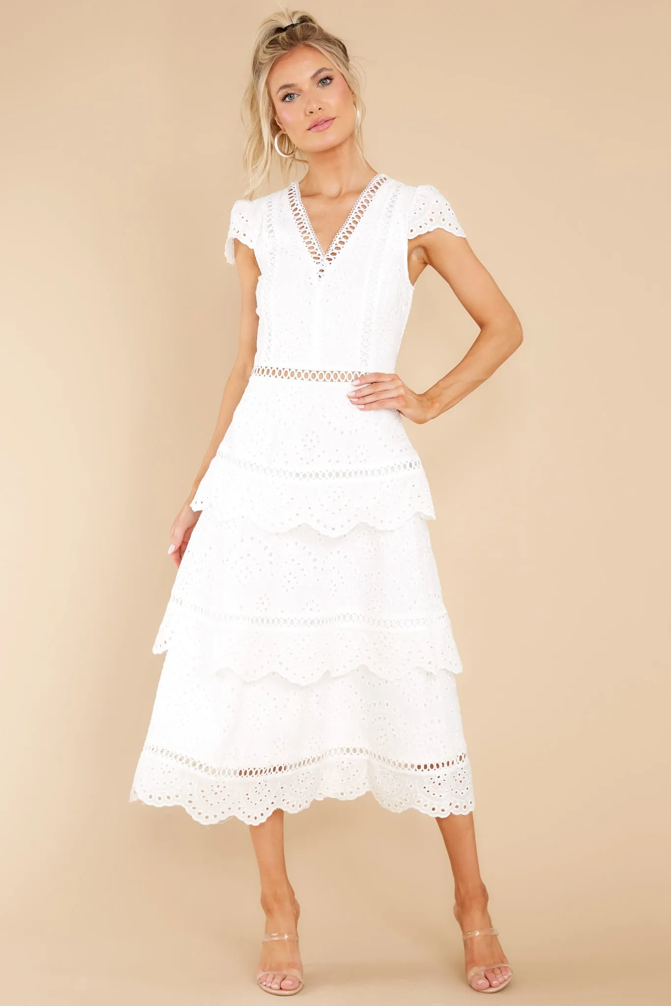 Brunch Out White Eyelet Midi Dress