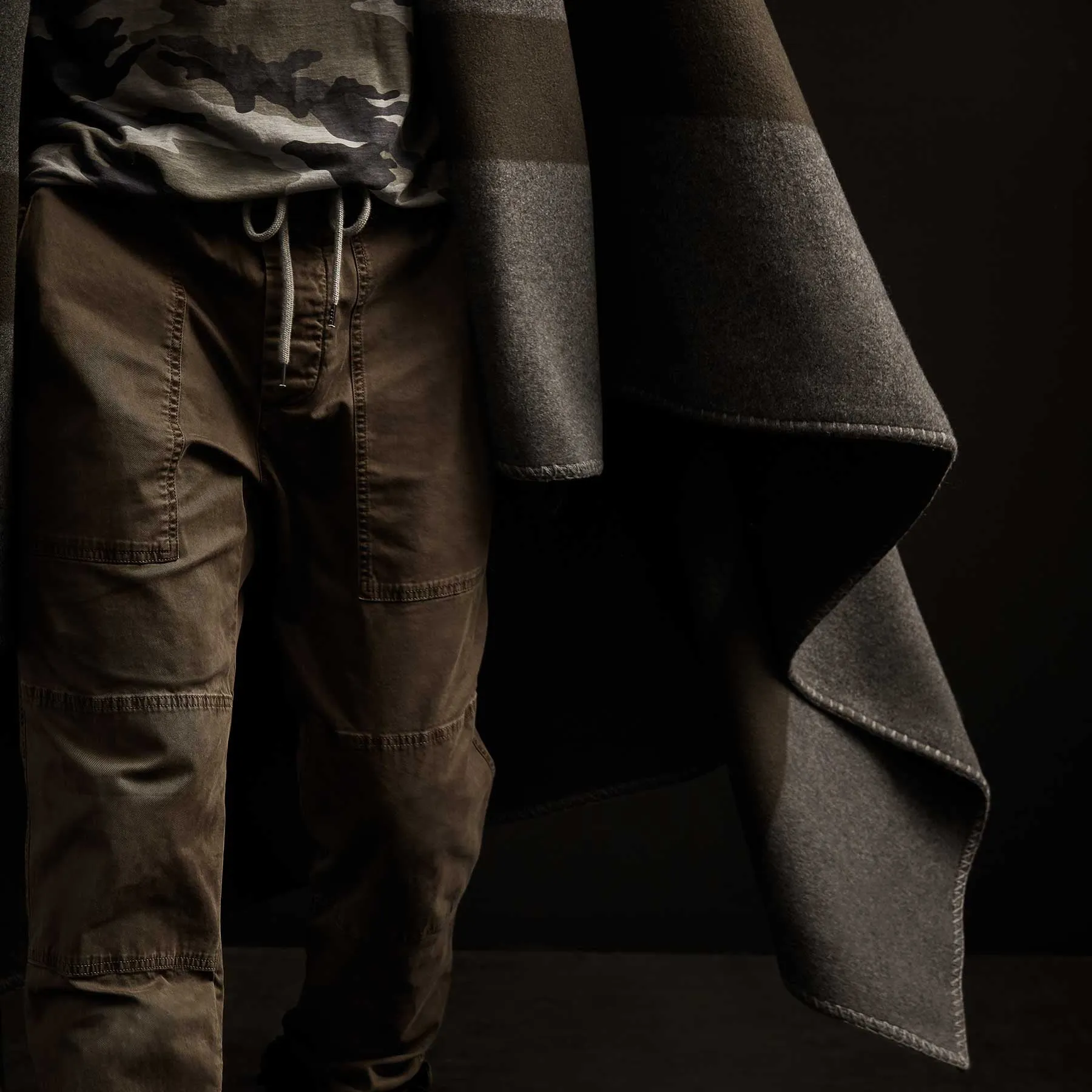 Brushed Cashmere Wool Surplus Blanket - Charcoal/Marsh