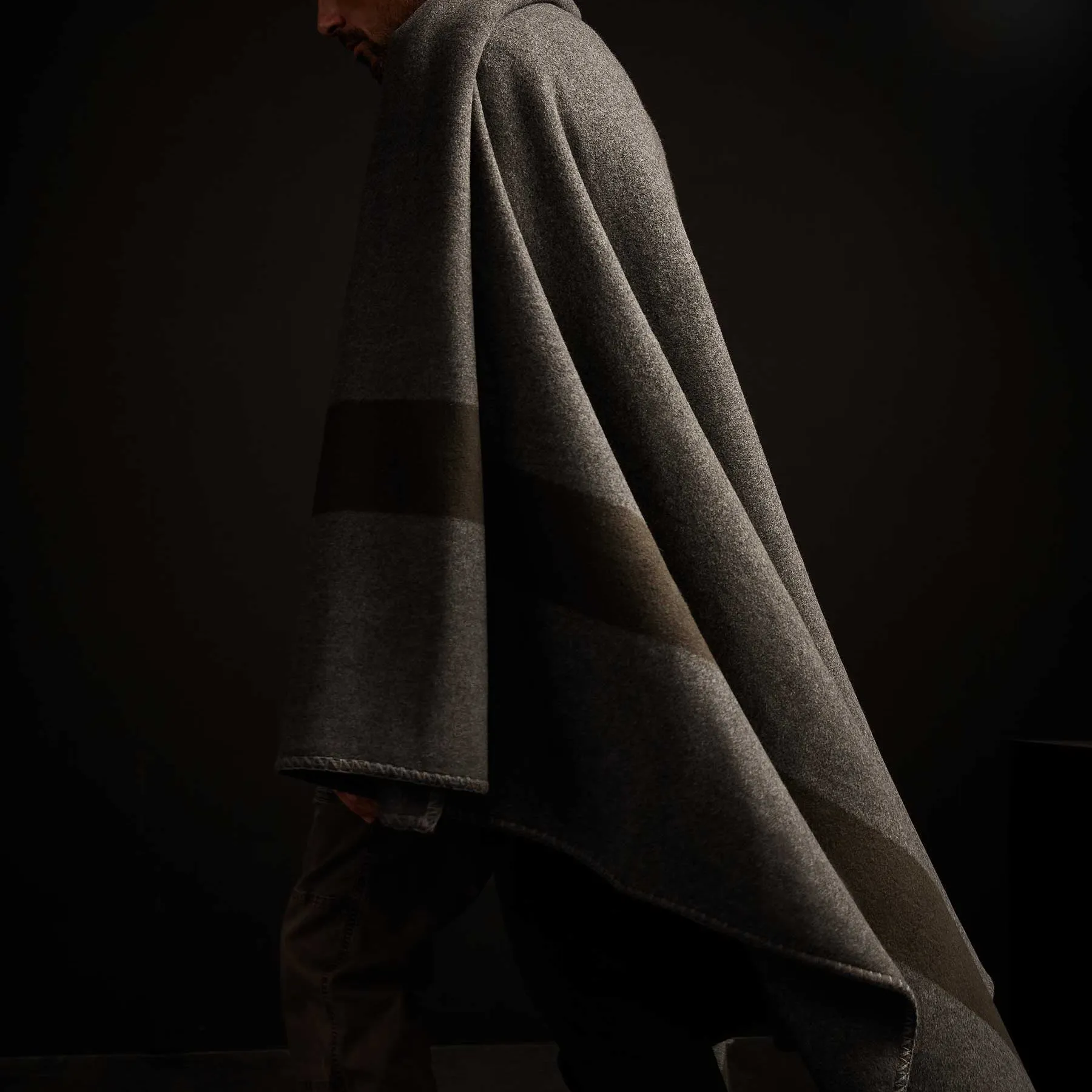 Brushed Cashmere Wool Surplus Blanket - Charcoal/Marsh