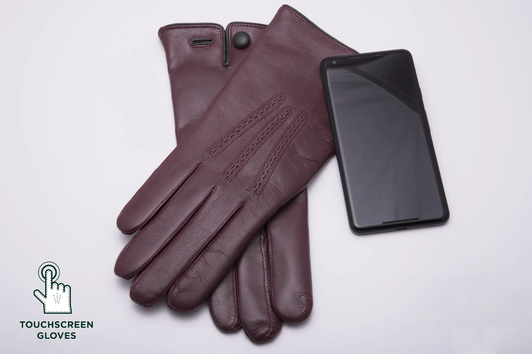 Burgundy Touchscreen Lamb Nappa Leather Dress Gloves