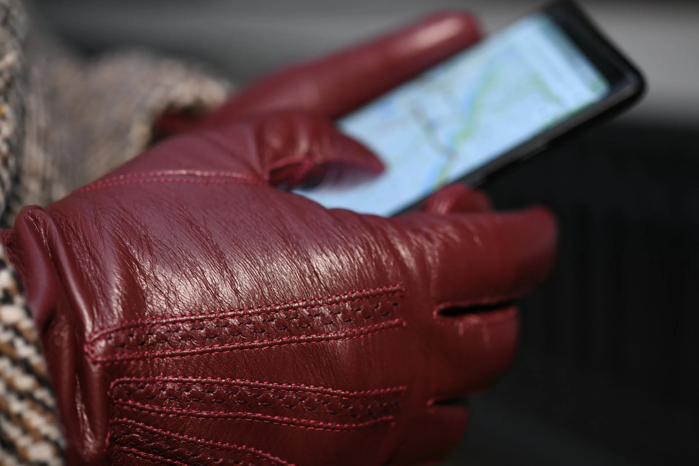 Burgundy Touchscreen Lamb Nappa Leather Dress Gloves