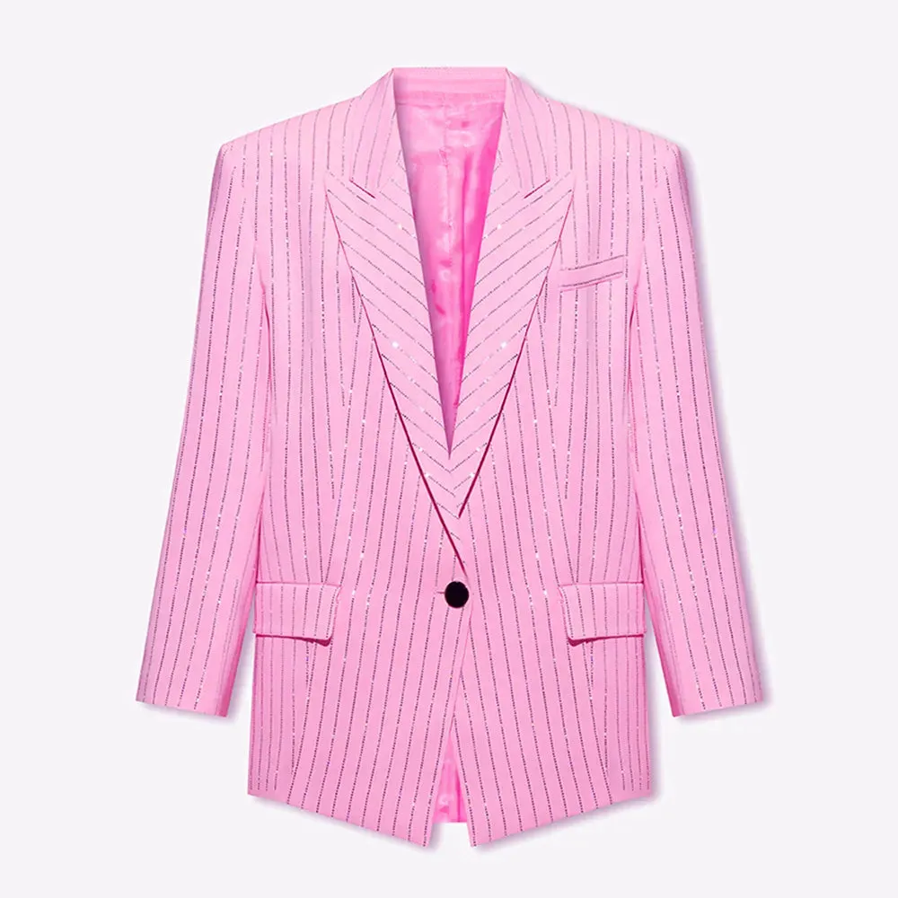 Casual Striped Blazers For Women Notched Collar Long Sleeve Patchwork Single Button Chic Blazer Female Fashion