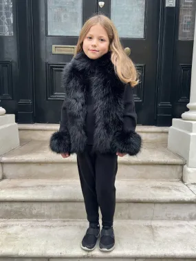 Childrens Black Premium Faux Fur Short Gilet