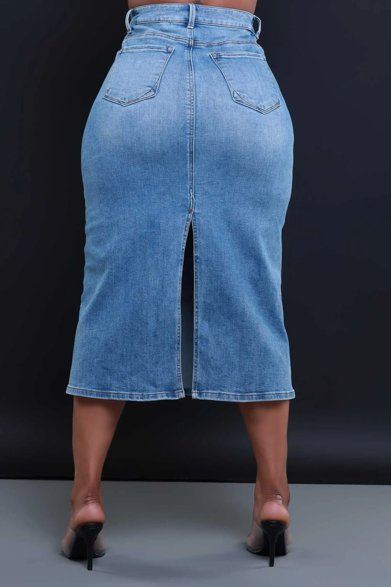 Cleaned Up High Rise Denim Midi Skirt