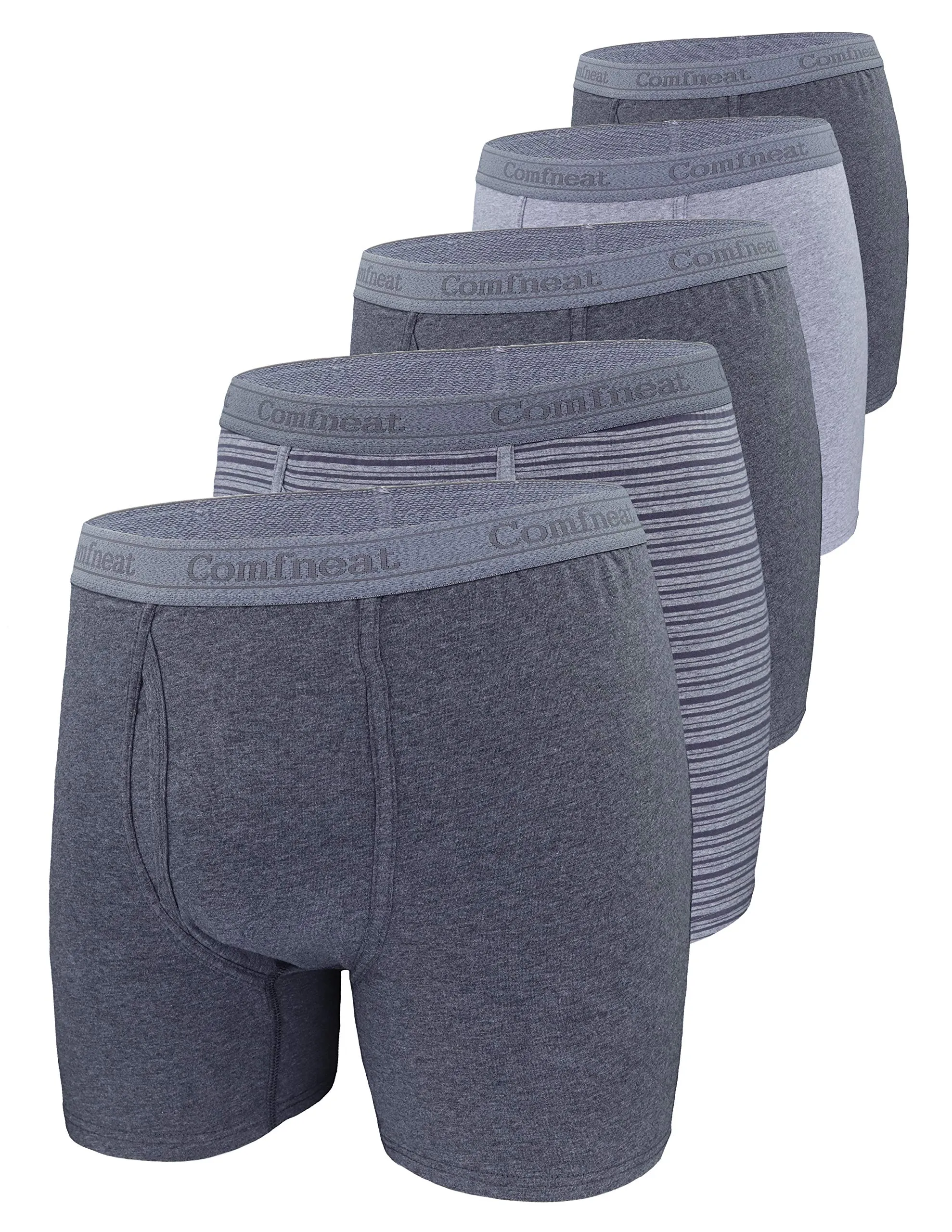 Comfneat Men's 5-Pack Big & Tall 3XL-7XL Boxer Briefs Cotton Spandex Underwear Underpants with Fly