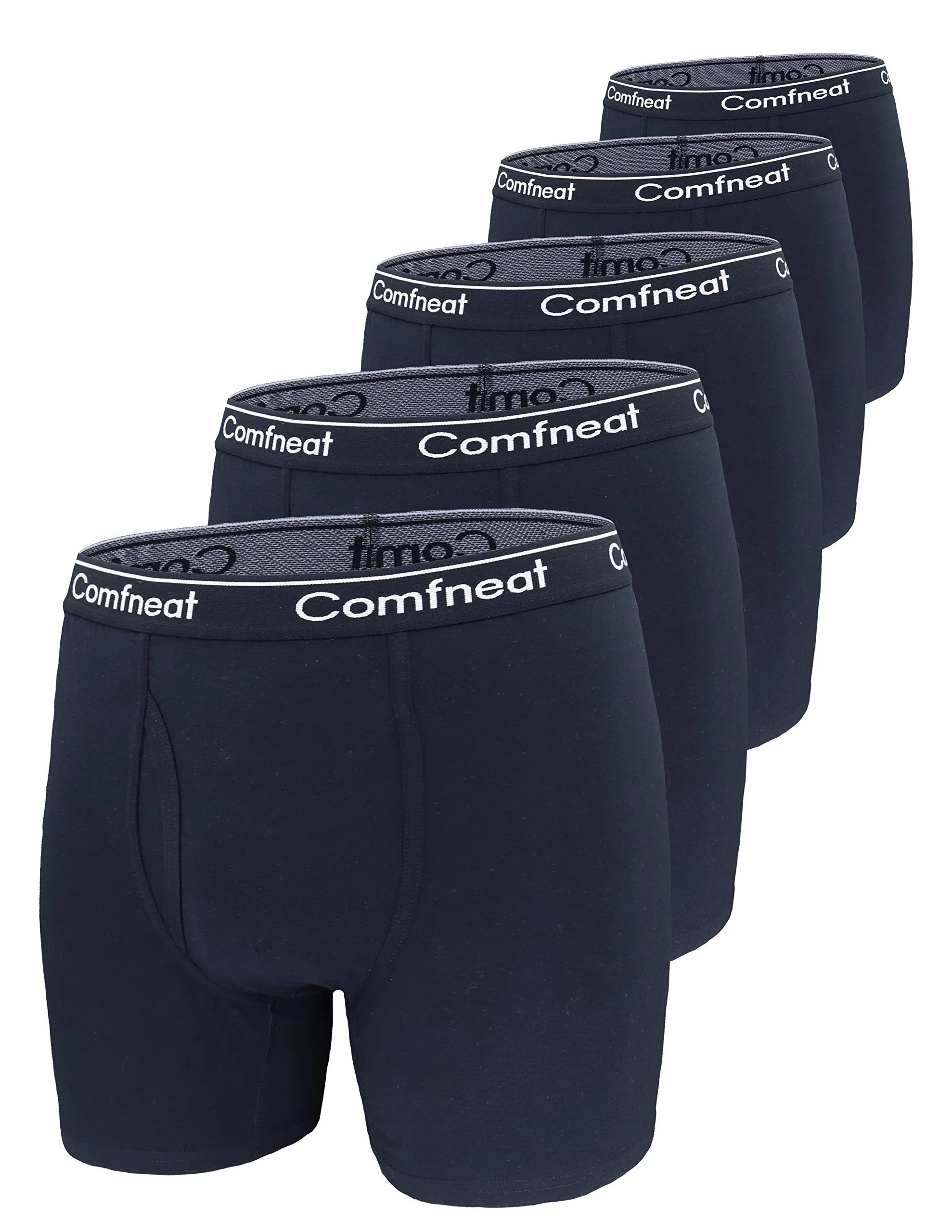 Comfneat Men's 5-Pack Big & Tall 3XL-7XL Boxer Briefs Cotton Spandex Underwear Underpants with Fly