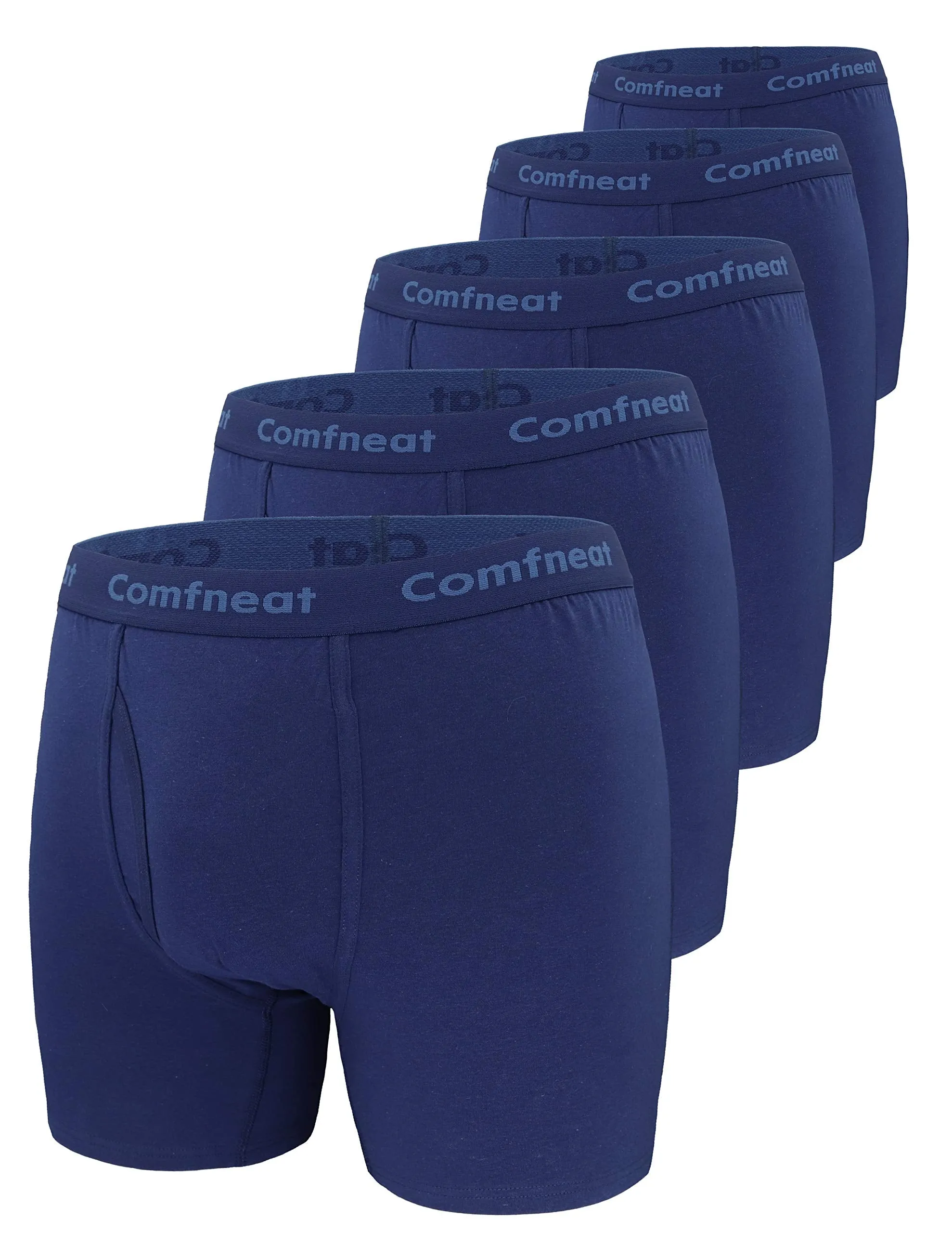 Comfneat Men's 5-Pack Big & Tall 3XL-7XL Boxer Briefs Cotton Spandex Underwear Underpants with Fly