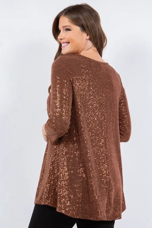 Copper Bronze Shimmer Threaded 3/4 Tunic Top