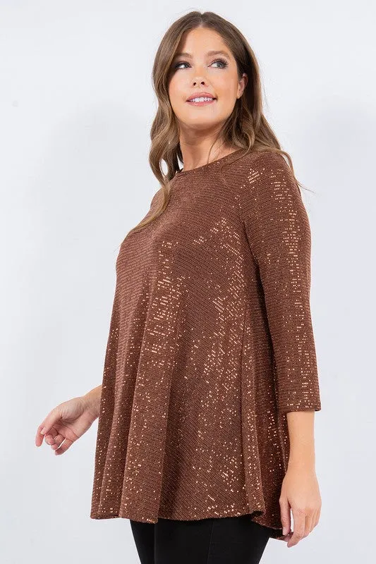 Copper Bronze Shimmer Threaded 3/4 Tunic Top