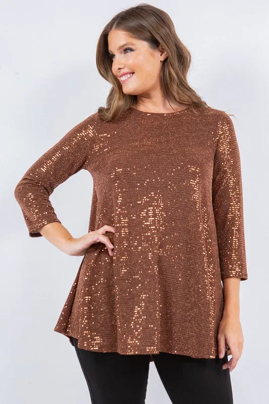 Copper Bronze Shimmer Threaded 3/4 Tunic Top