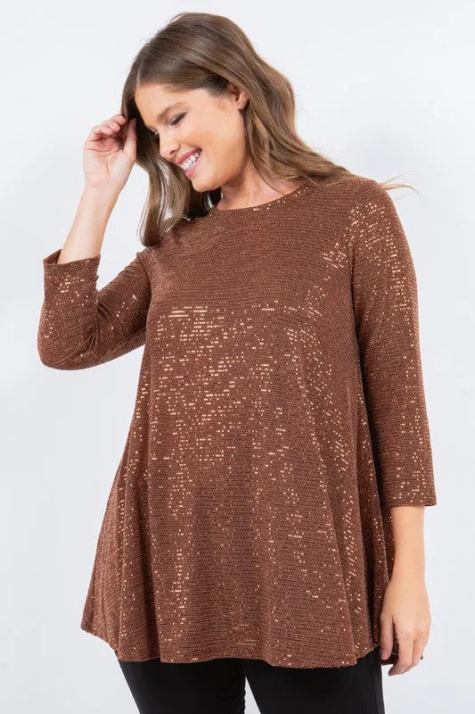 Copper Bronze Shimmer Threaded 3/4 Tunic Top