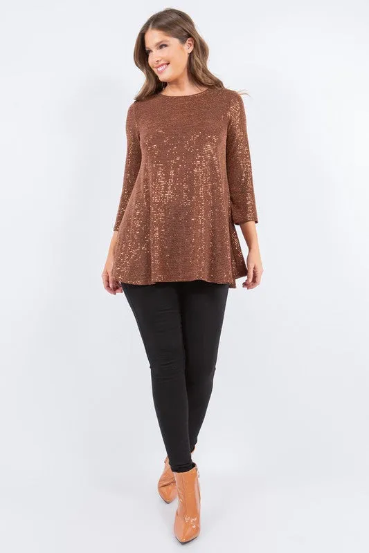 Copper Bronze Shimmer Threaded 3/4 Tunic Top