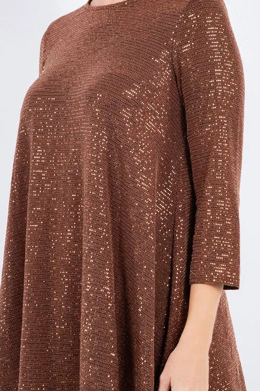 Copper Bronze Shimmer Threaded 3/4 Tunic Top