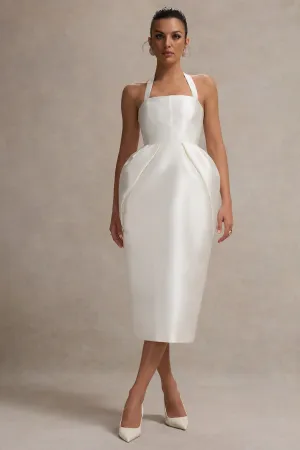 Cosetta | White Halter-Neck Midi Dress With Tulip Skirt