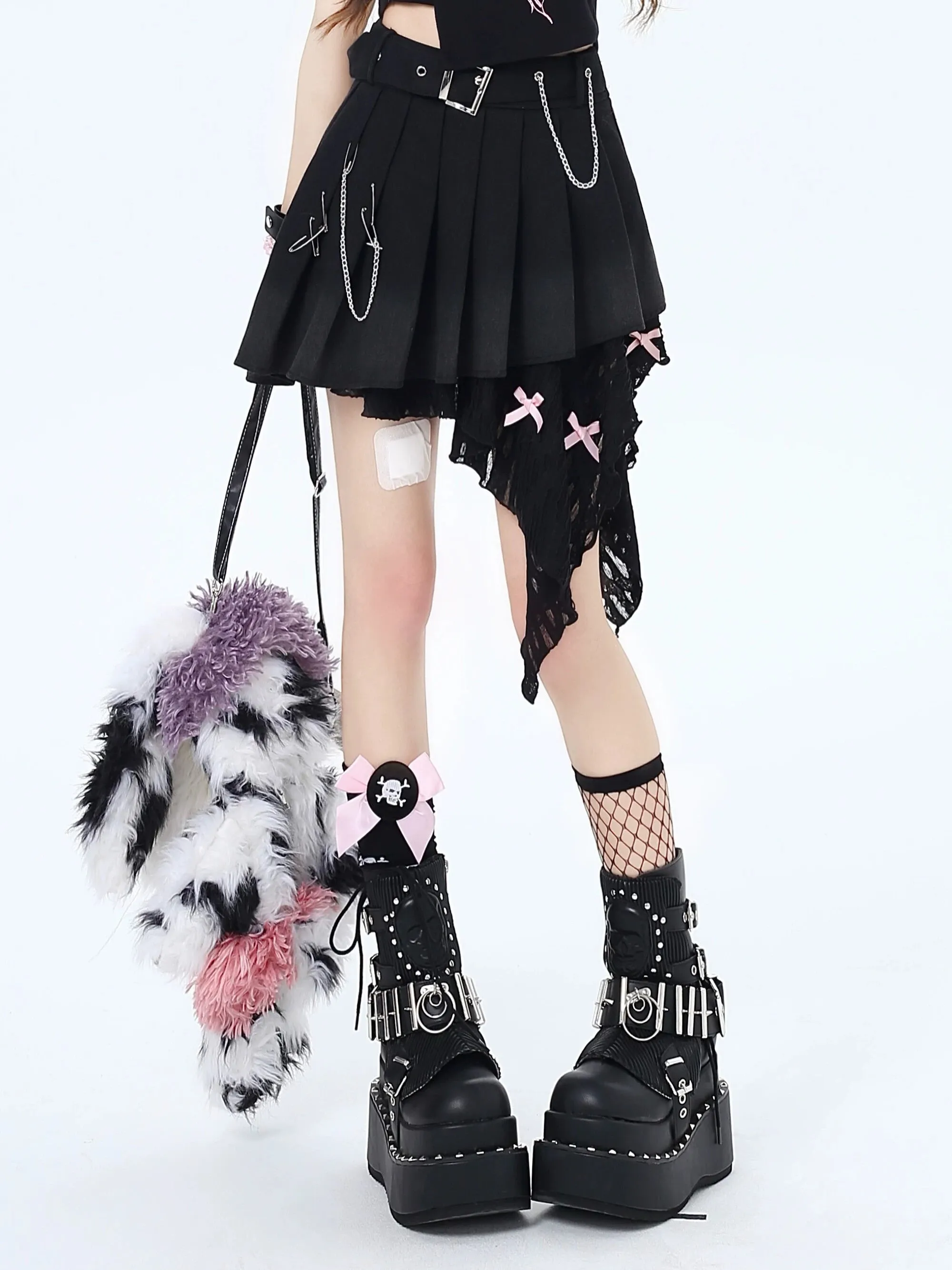 Crazygirl Gothic Irregular Spliced Hot Girl Pleated Short Skirt