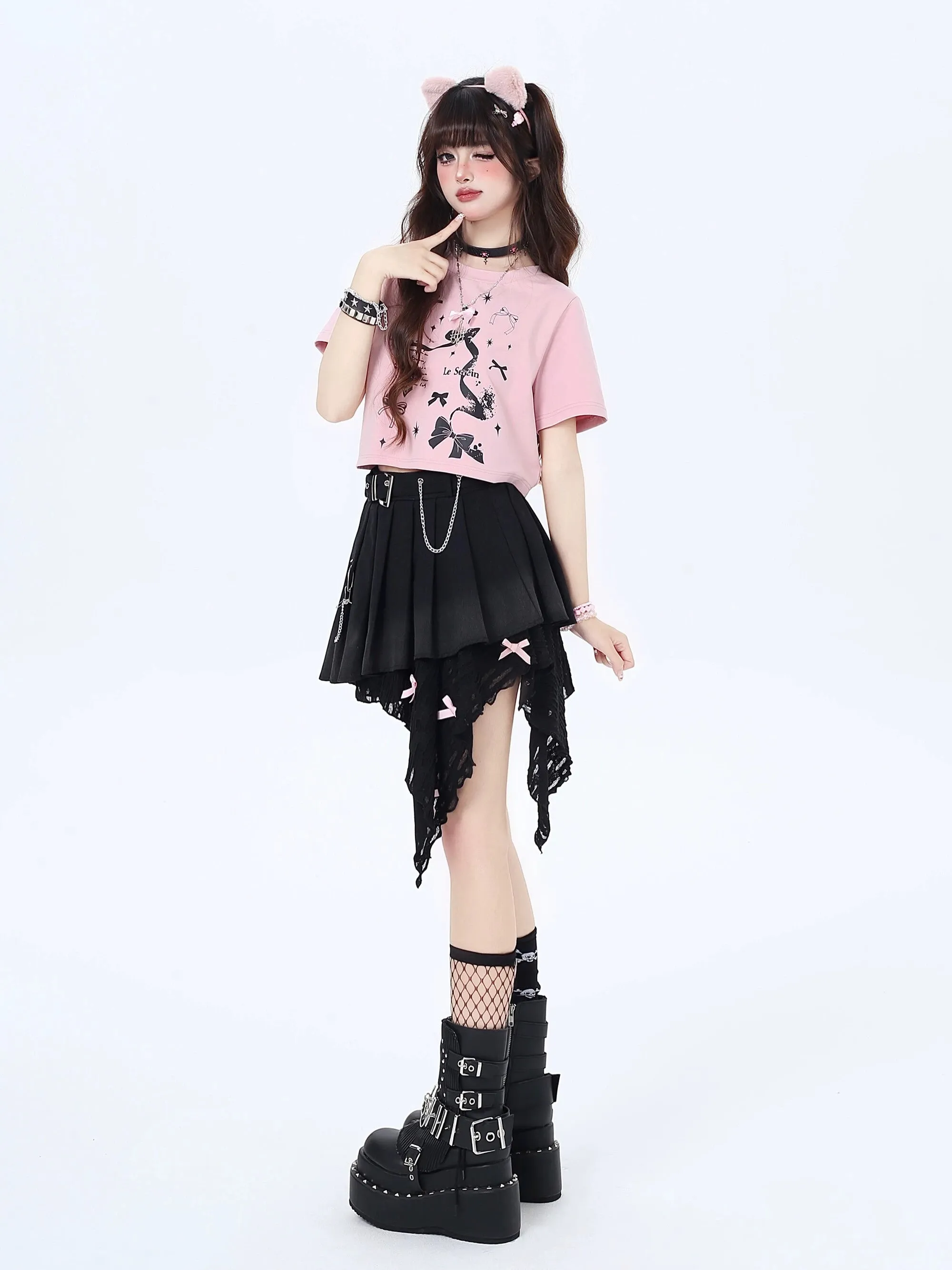 Crazygirl Gothic Irregular Spliced Hot Girl Pleated Short Skirt