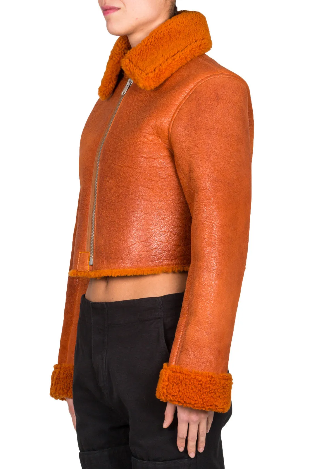 Cropped Shearling Flight Coat