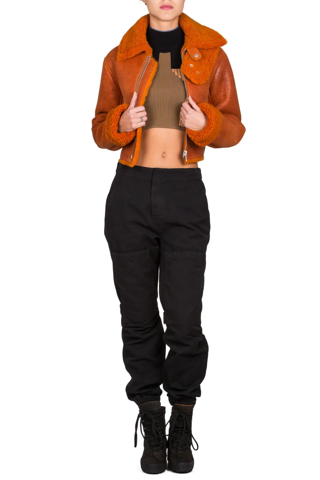 Cropped Shearling Flight Coat