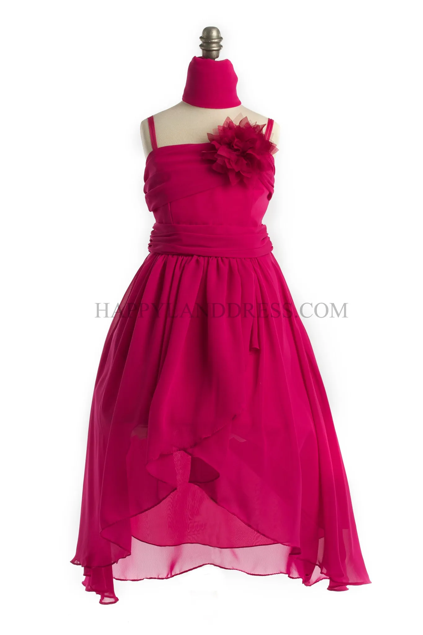 D3410 Chiffon Spaghetti Strap Hi-Lo Dress (7 Diff. Colors)