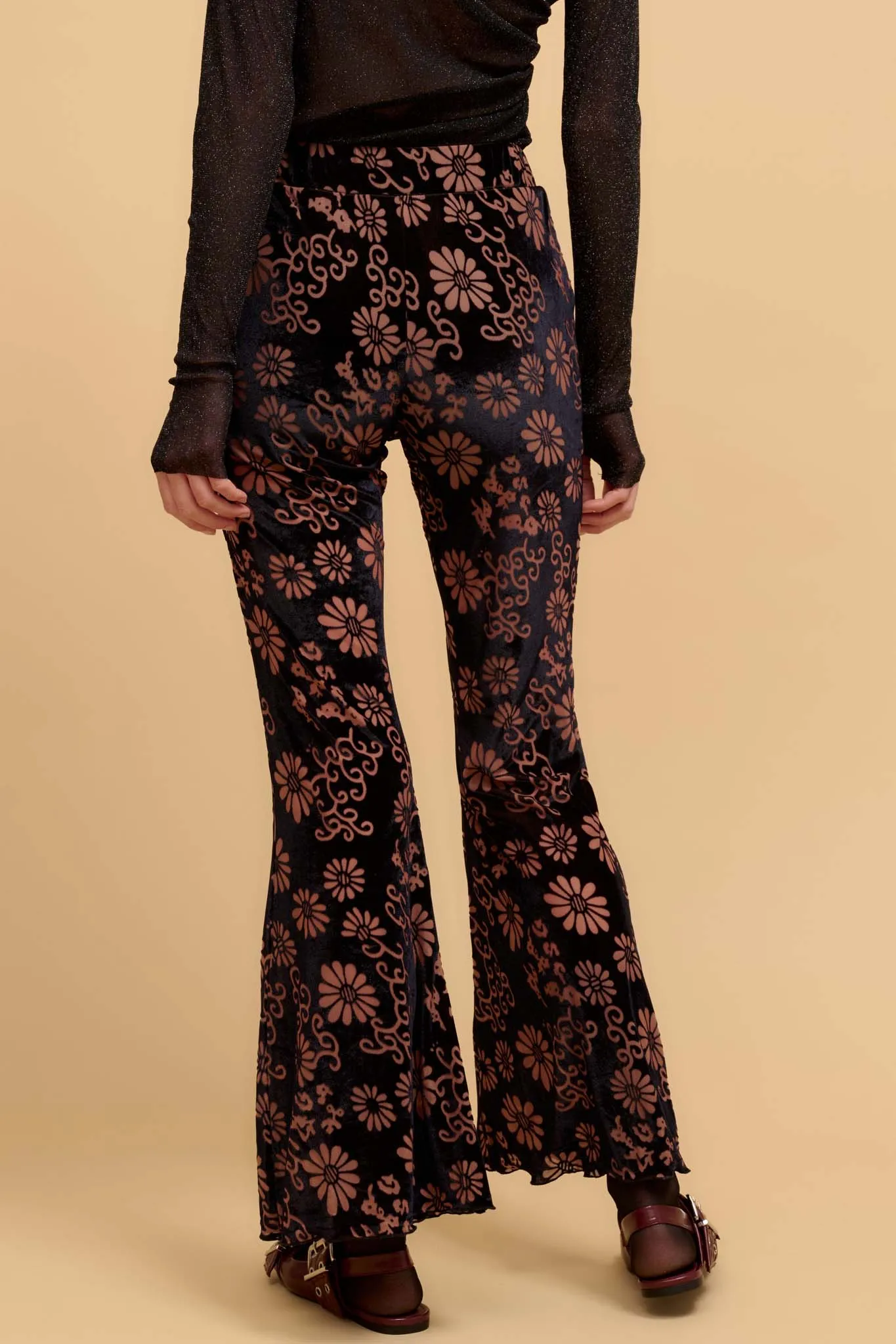 Daisy Delight Floral Burnout Velvet Flare Pants