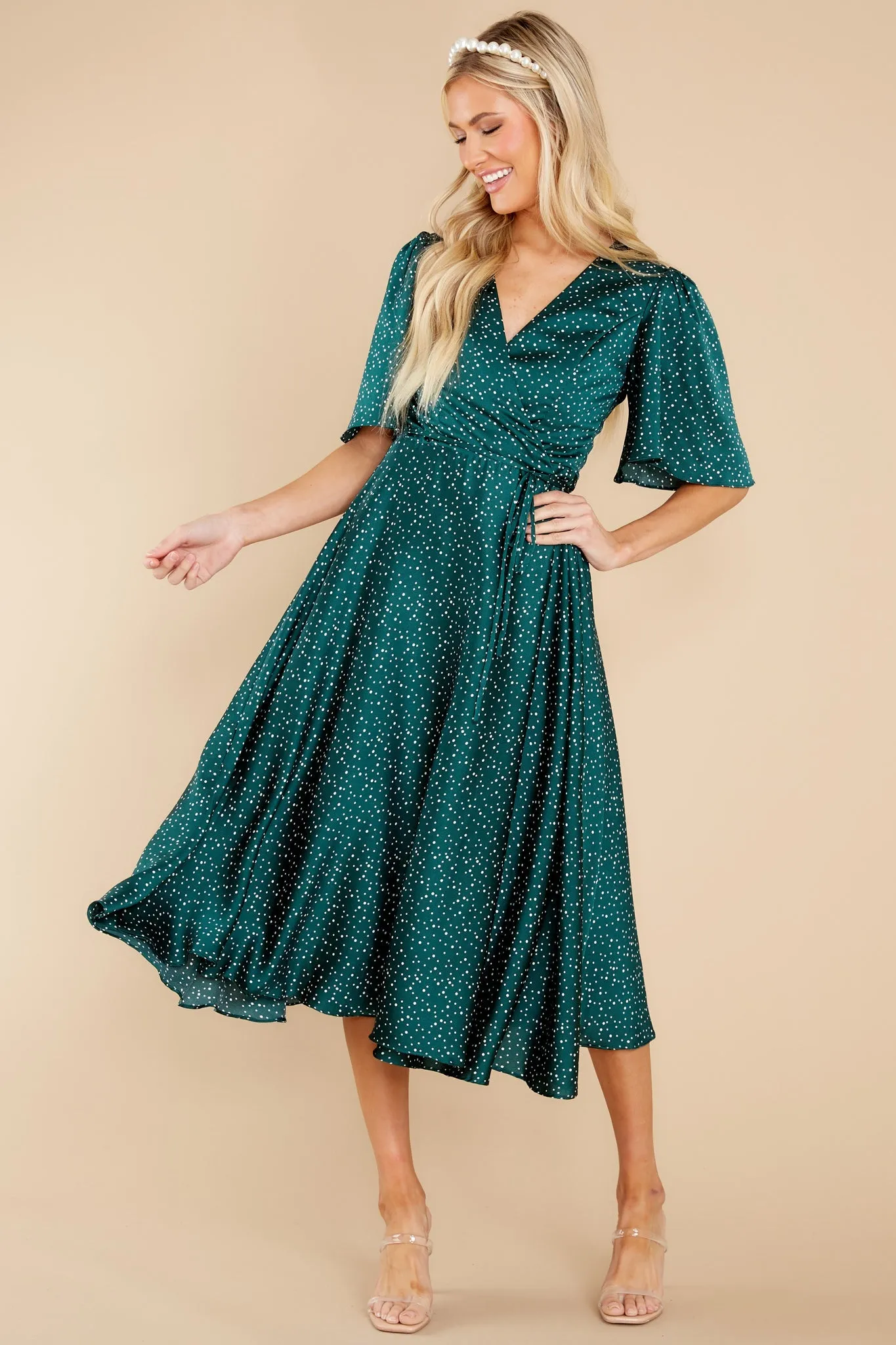 Dot Off The Press Green Wrap Dress