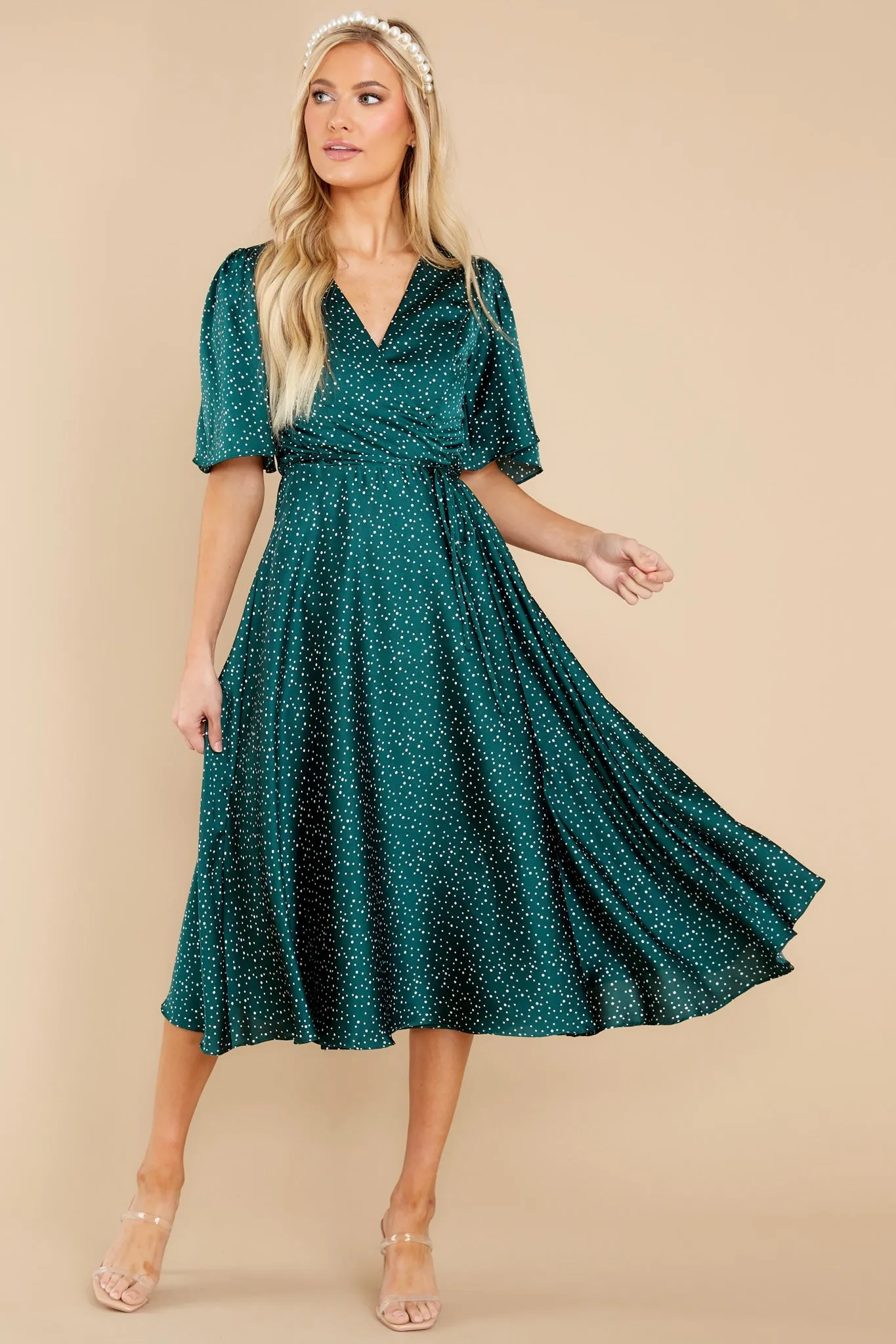 Dot Off The Press Green Wrap Dress