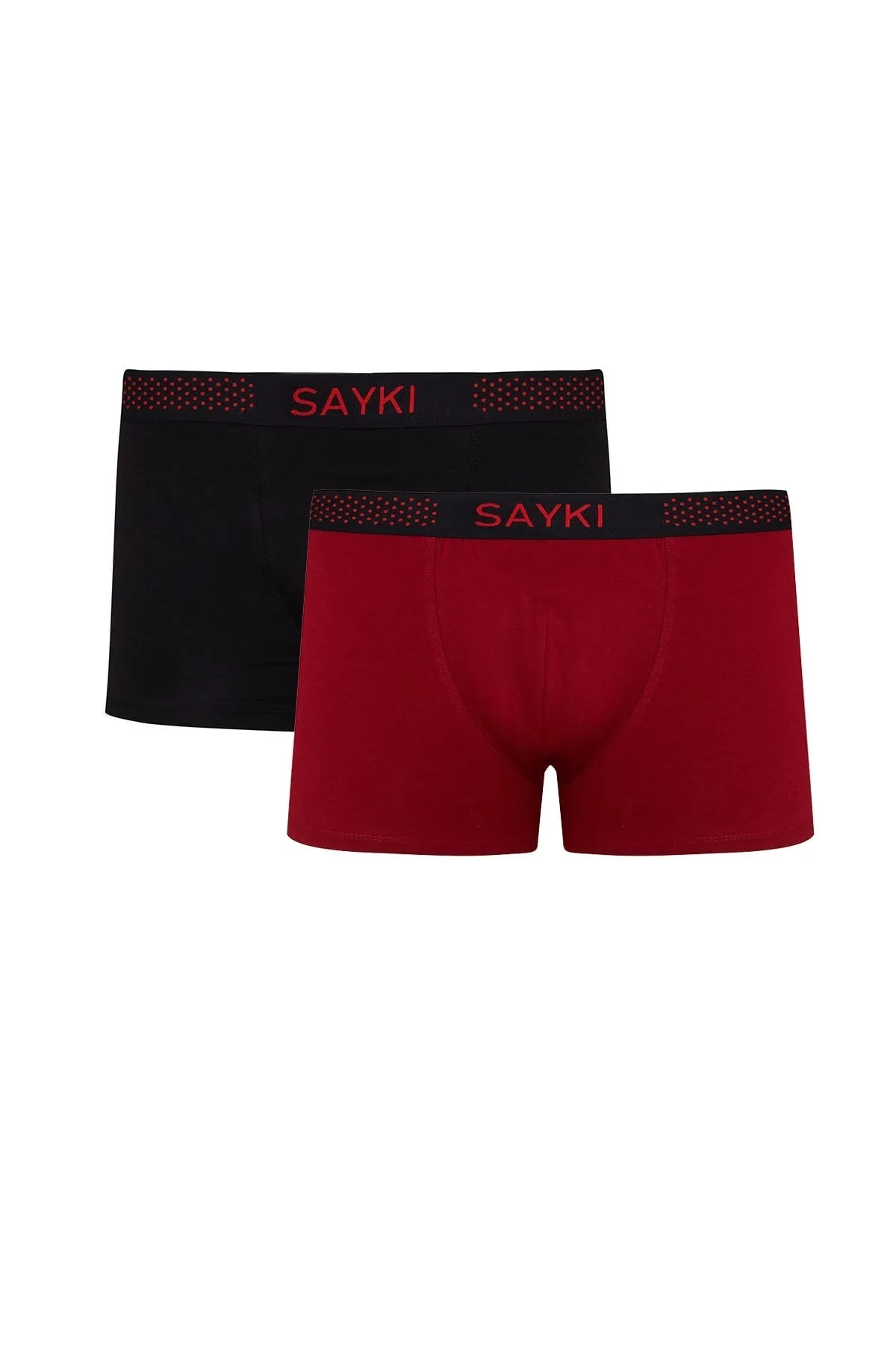 Dot Patterned Red - Black Modal Jersey Boxer