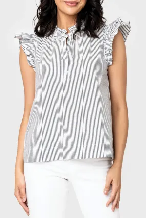 Double Flutter Sleeve Poplin Stripe Top