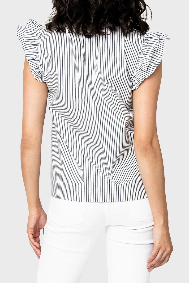 Double Flutter Sleeve Poplin Stripe Top