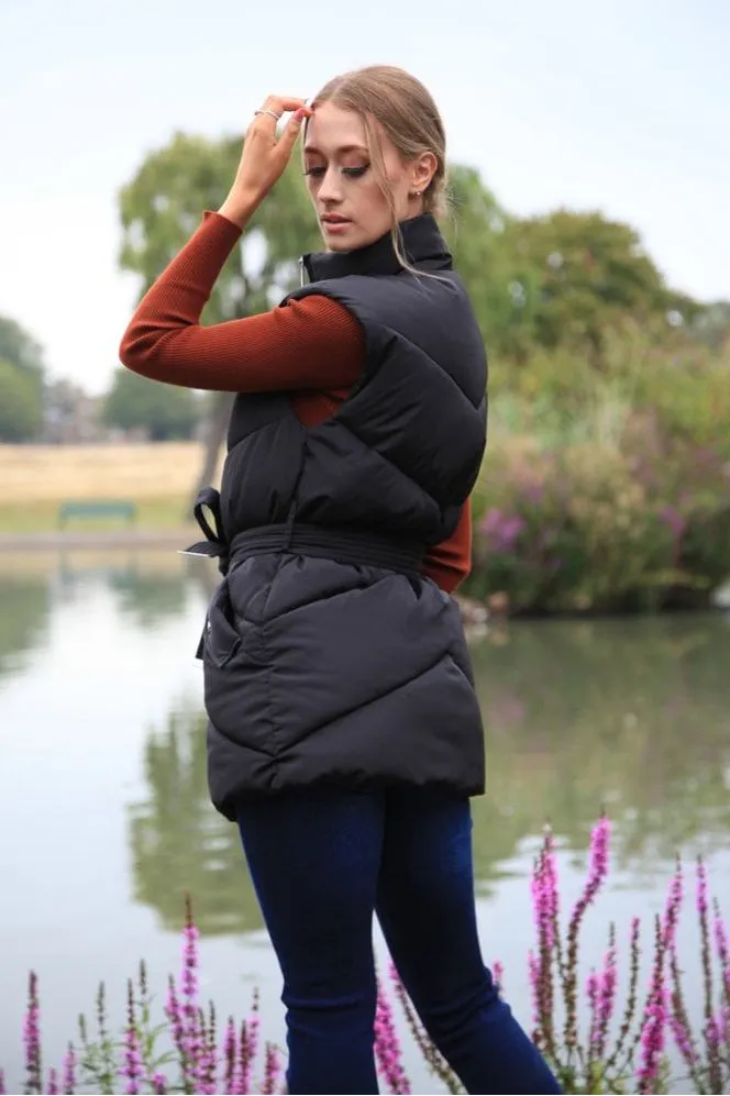 Double Second Black Belted Gilet Puffer