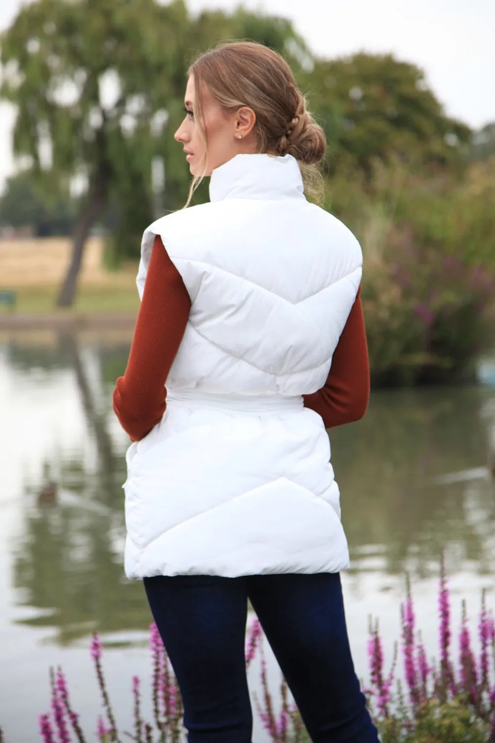 Double Second White Belted Gilet Puffer