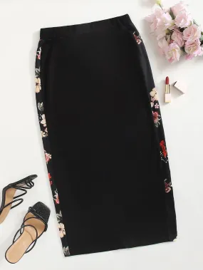 Elegant Floral High Waist Midi Women Skirt