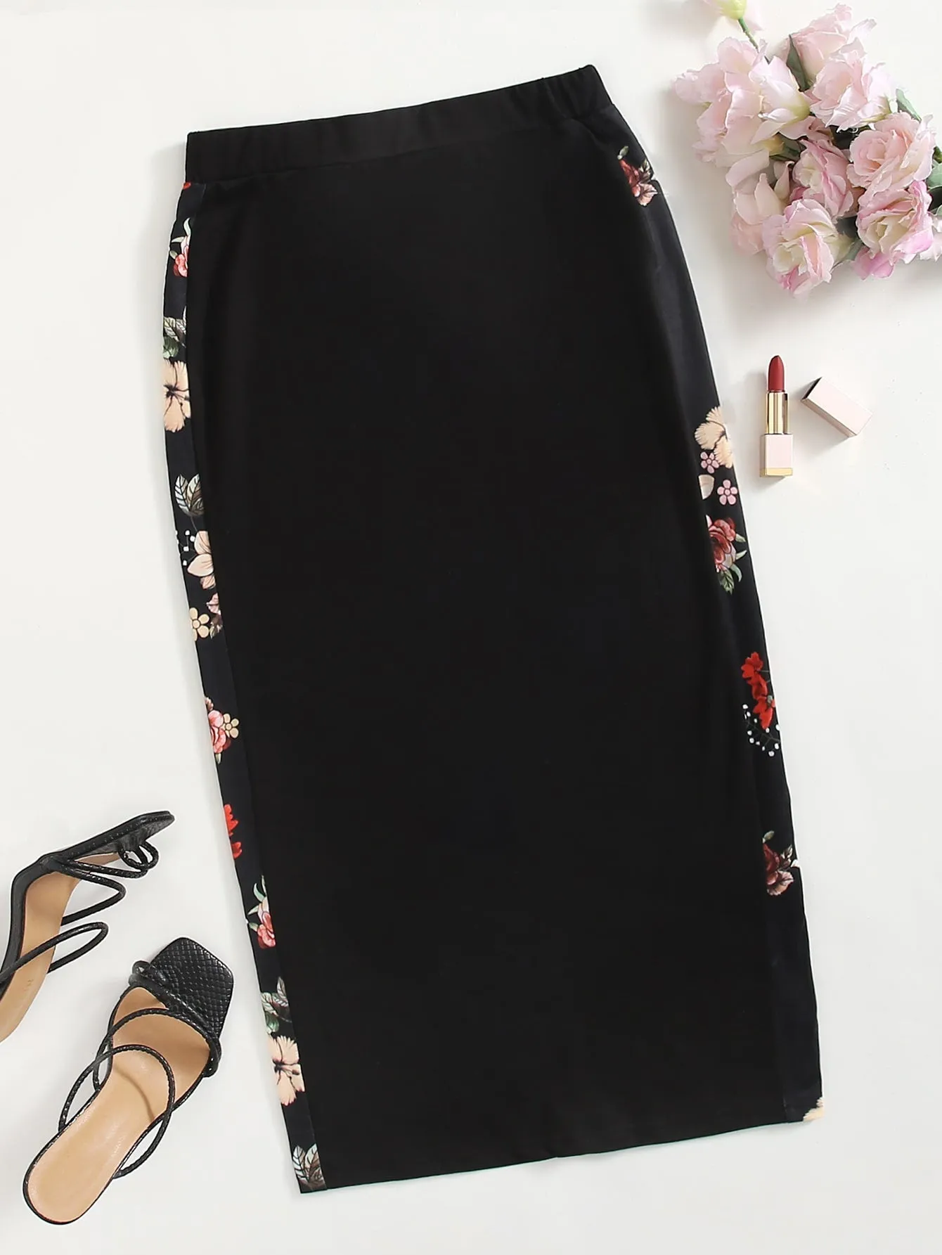 Elegant Floral High Waist Midi Women Skirt