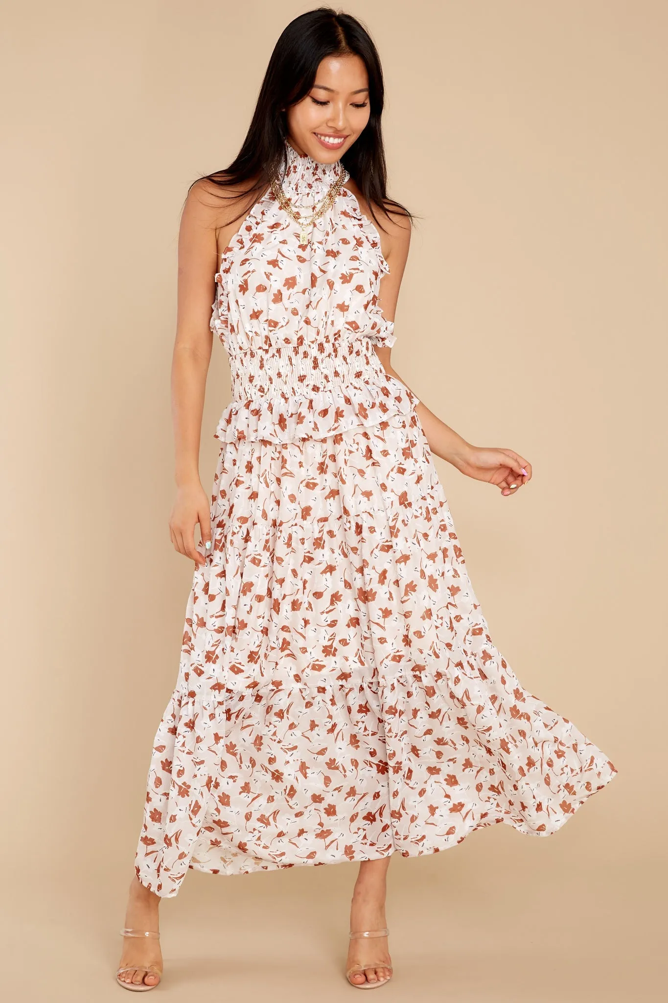 Elena Cream Floral Midi Dress