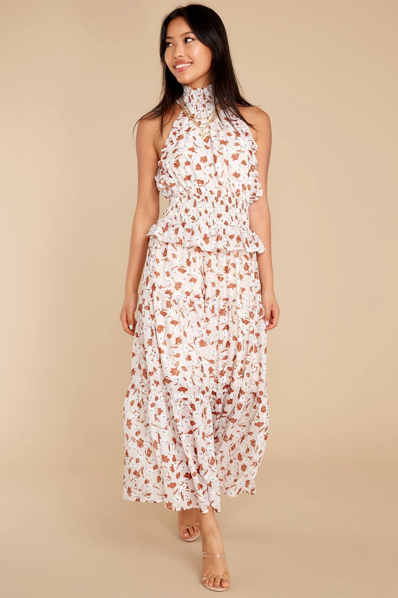 Elena Cream Floral Midi Dress